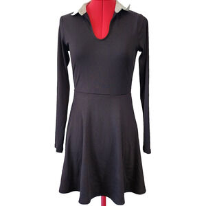 DIVIDED Black with White Stretch Knee Length Long Sleeve Dress Size 8